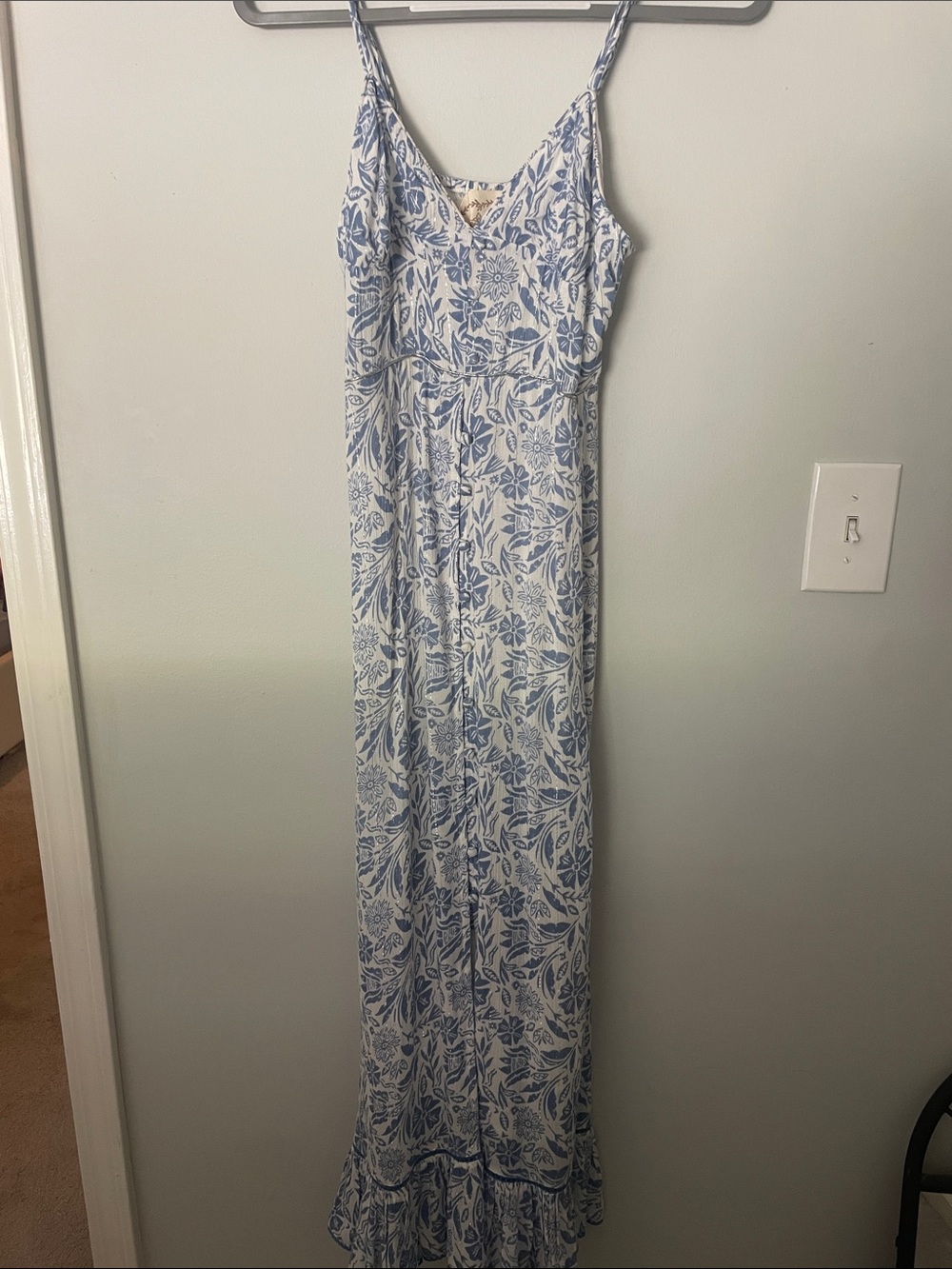 Blue and White Floral Cotton Maxi Dress by ZL